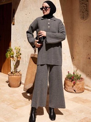 Antrasit Gömlek Yaka Triko Takım