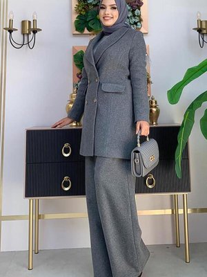 Gri (füme) Düğmeli Kaşe Ceket