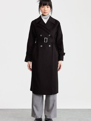 Çift Yaka Trençkot Siyah
