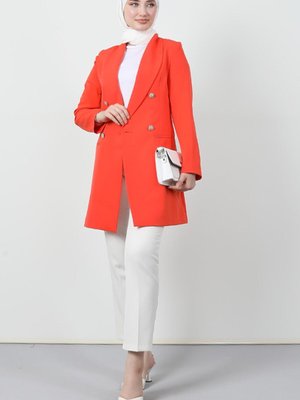 Gümüş Düğmeli Blazer Ceket Turuncu