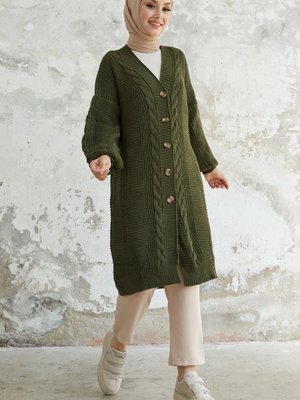 Evia Düğmeli Triko Hırka Haki Evia Düğmeli Triko Hırka Haki