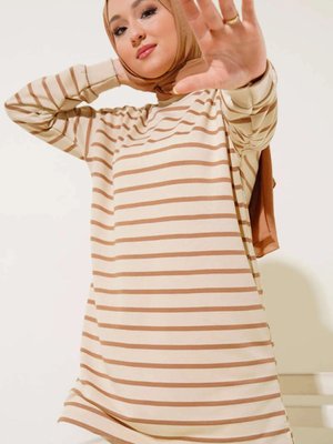 İki İplikli Tesettür Tunik Çizgili