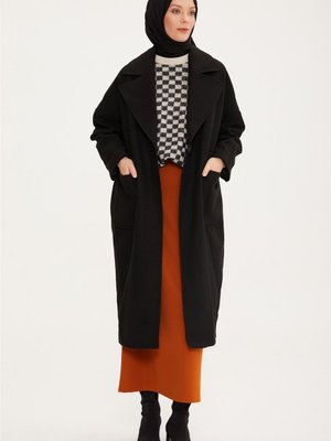 Büyük Cepli Tek Düğmeli Kaban Siyah