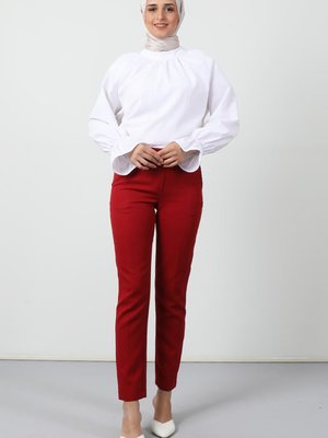 Tek Düğmeli Kalem Pantolon Bordo Tek Düğmeli Kalem Pantolon Bordo