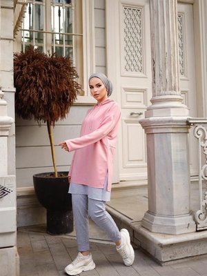 Pamuklu Tunik Pantolon Eşofman Takım Pudra Pamuklu Tunik Pantolon Eşofman Takım Pudra