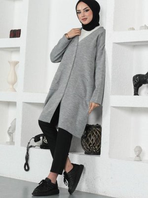 Uzun Triko Hırka Gri