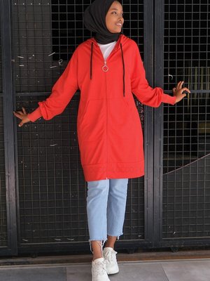 Fermuarlı Kanguru Cepli Sweat