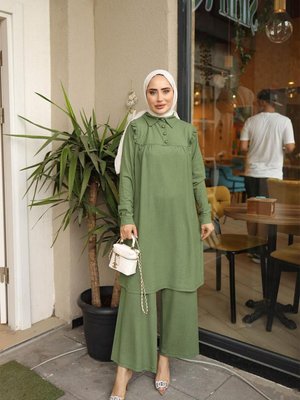 Yakalı Bürümcük Tunik Takım Haki Brc24m02