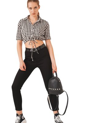 Siyah Kadı Büyük Beden Likralı Yüksek Bel Pantolon