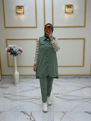 Mint Kot Yelekli Üçlü Takım