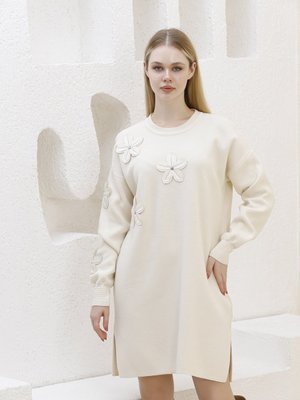 Deri Çiçekli Triko Tunik