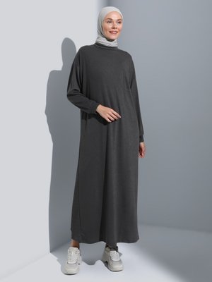 Antrasit Bisiklet Yaka Cep Detaylı Elbise Antrasit Bisiklet Yaka Cep Detaylı Elbise
