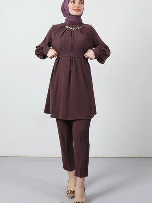 Zincir Kolyeli Takım Koyu Lila