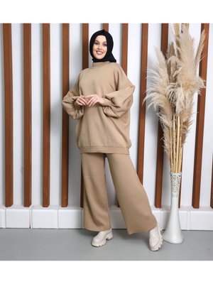 Triko Balon Kol 2'li Elbise Takım