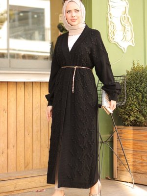 Kiraz Desenli Triko Hırka Siyah Kiraz Desenli Triko Hırka Siyah