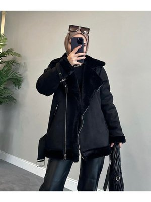 Yeni Sezon Scuba Süet İçi Tavşan Tüylü Biker Mont