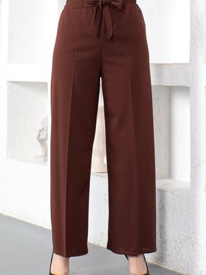 Beli Lastikli Bol Paça Pantolon Kahverengi Beli Lastikli Bol Paça Pantolon Kahverengi