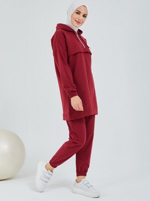 Önden Yarım Fermuarlı Eşofman Takımı Bordo Önden Yarım Fermuarlı Eşofman Takımı Bordo