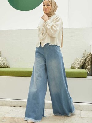 Püsküllü Pantolon Etek Açık Mavi