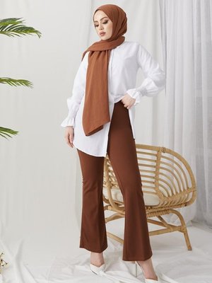 Ispanyol Paça Kumaş Pantolon Kahve