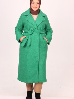 Benetton Büyük Beden Manşetli Kıvırcık Kuzu Kaban