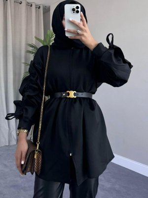 Kolu Fırfırlı Scuba Ceket Siyah