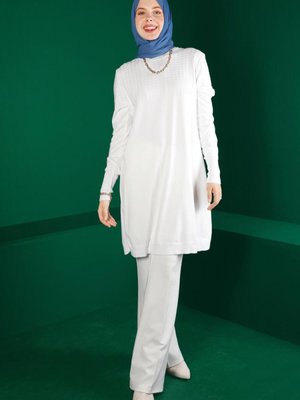 Kendinden Desenli Triko Tunik