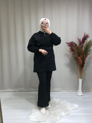 Taş Detaylı Belden Büzmeli Scuba Takım