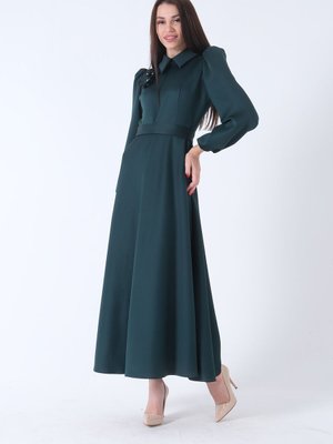 Zümrüt Kemer Bağlamalı Kloş Elbise Zümrüt Kemer Bağlamalı Kloş Elbise