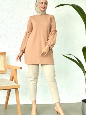 Kolları Fırfırlı Tunik Vizon