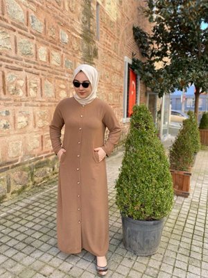 Sade Günlük Cepli Düğmeli Tam Boy Ferace