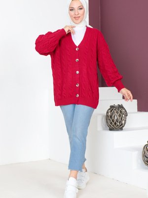 Örgü Desenli Triko Hırka Fuşya