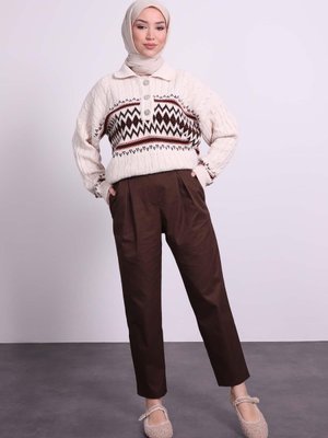 Naqishe Gabardin Tesettür Pantolonkahverengi