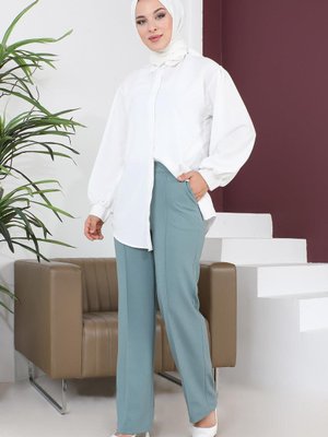 Lastikli Kumaş Pantolon Mint Lastikli Kumaş Pantolon Mint