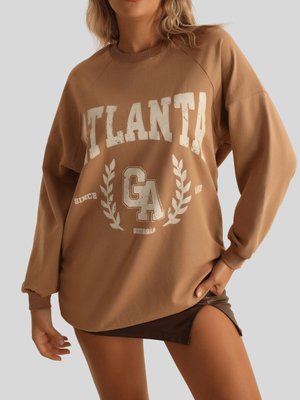 Camel Baskılı Bisiklet Yaka İki İplik Sweat