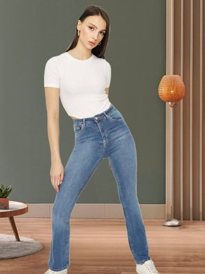 Mavi Yüksek Bel Geniş Paça Jeans Mavi Yüksek Bel Geniş Paça Jeans