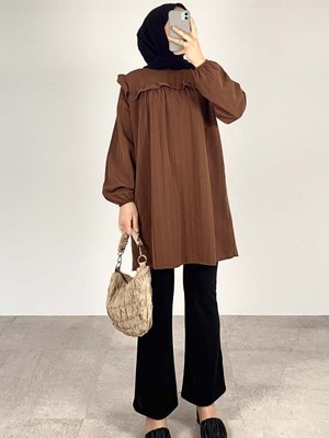 Bisiklet Yaka Omuz Fırfırlı Tunik