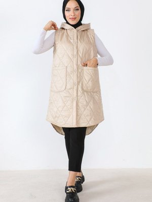 Önden Düğmeli Yelek Bej