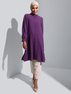 Koyu Mor Nervür Detaylı Aerobin Uzun Tunik