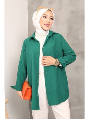 Zümrüt Yeşili Düz Terikoton Salaş Gömlek