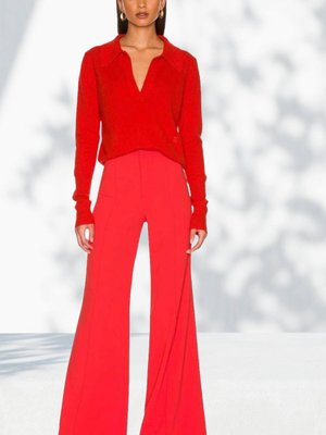 Kırmızı Renk Geniş Paça Crep İthal Kumaş Uzun Pantolon