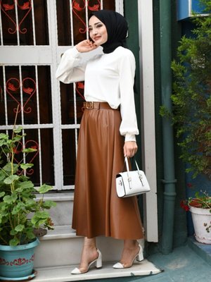 Mevlana Model Deri Etek - Taba