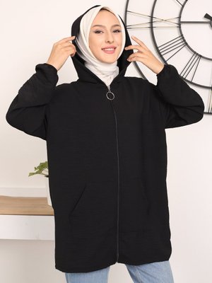 Siyah Kanguru Cepli Kapşonlu Hırka Siyah Kanguru Cepli Kapşonlu Hırka