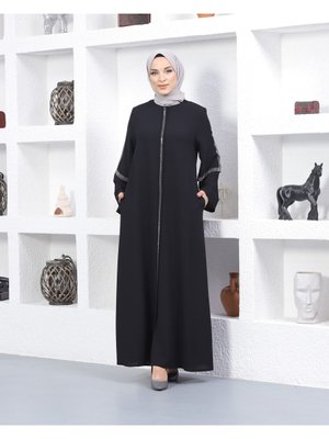 Çift Kol Taşlı Siyah Ferace Çift Kol Taşlı Siyah Ferace