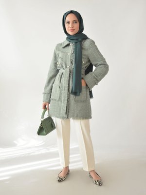 Royal Chanel İnci Düğmeli Su Yeşili Ceket