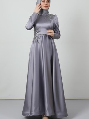 Etek Ucu Tarlatanlı Abiye Elbise Gri