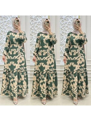 Viskon Uzun Kollu Ve Cepli Yazlık Elbise