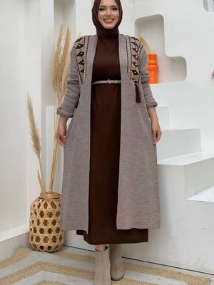 Kadın Vizon Desenli Triko Hırka T