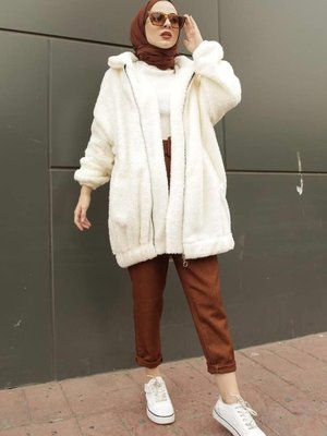 Kadın Modest Basic Mevsimlik Kışlık Fermuarlı Cepli Peluş Hırka Kap