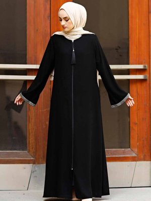 Taş Kollu Ferace Uzun Kollu Fermuar Yere Kadar Türkiye İslami Moda